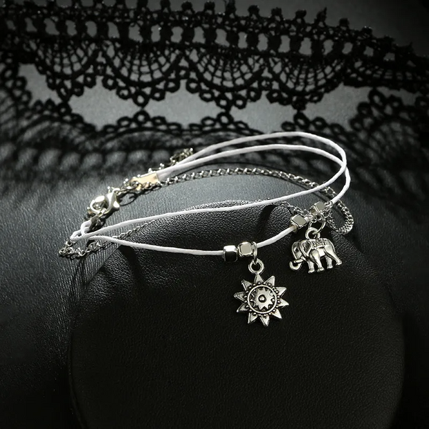 Vintage Star And Elephant Double Layer Anklet