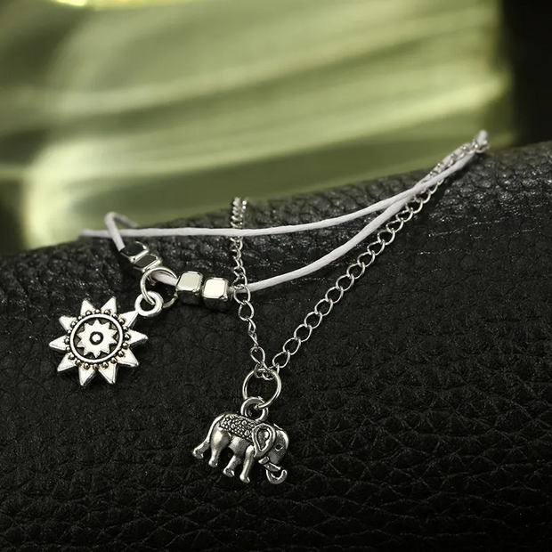 Vintage Star And Elephant Double Layer Anklet