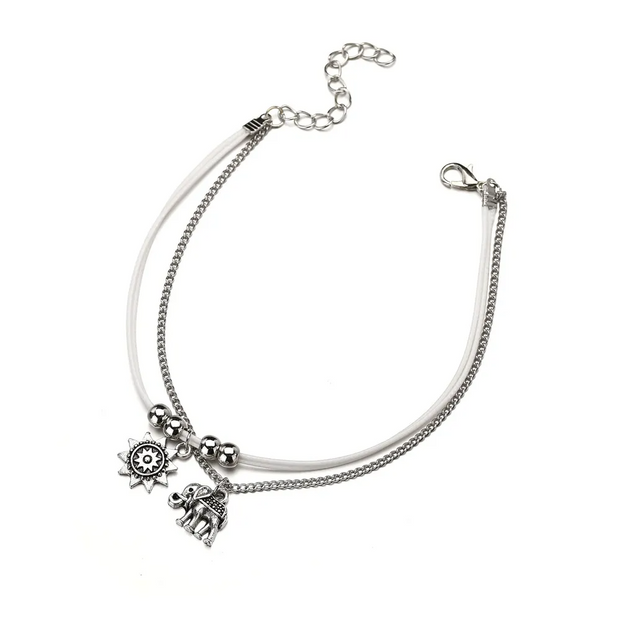 Vintage Star And Elephant Double Layer Anklet