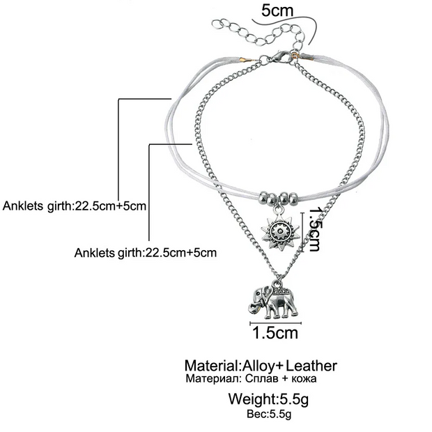 Vintage Star And Elephant Double Layer Anklet